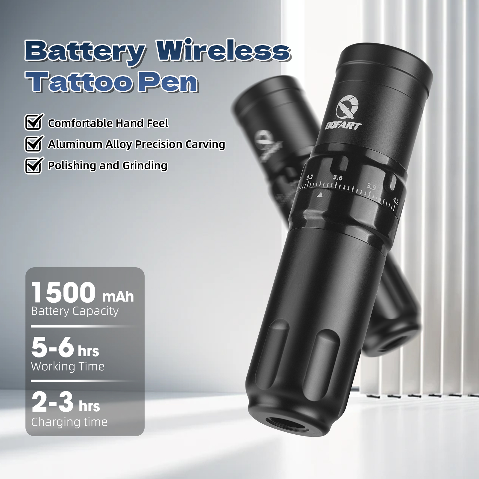 DQFART ワイヤレスタトゥーマシン 6 調整可能なポータブルタトゥーペン 1500mah バッテリー 6 時間のバッテリー寿命タトゥーアート