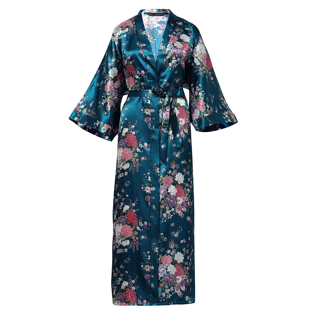 大サイズ 3XL-6XL ローブ女性のサテンロングパジャマ 3/4 スリーブネグリジェベルト着物バスローブガウン春の新バスローブ