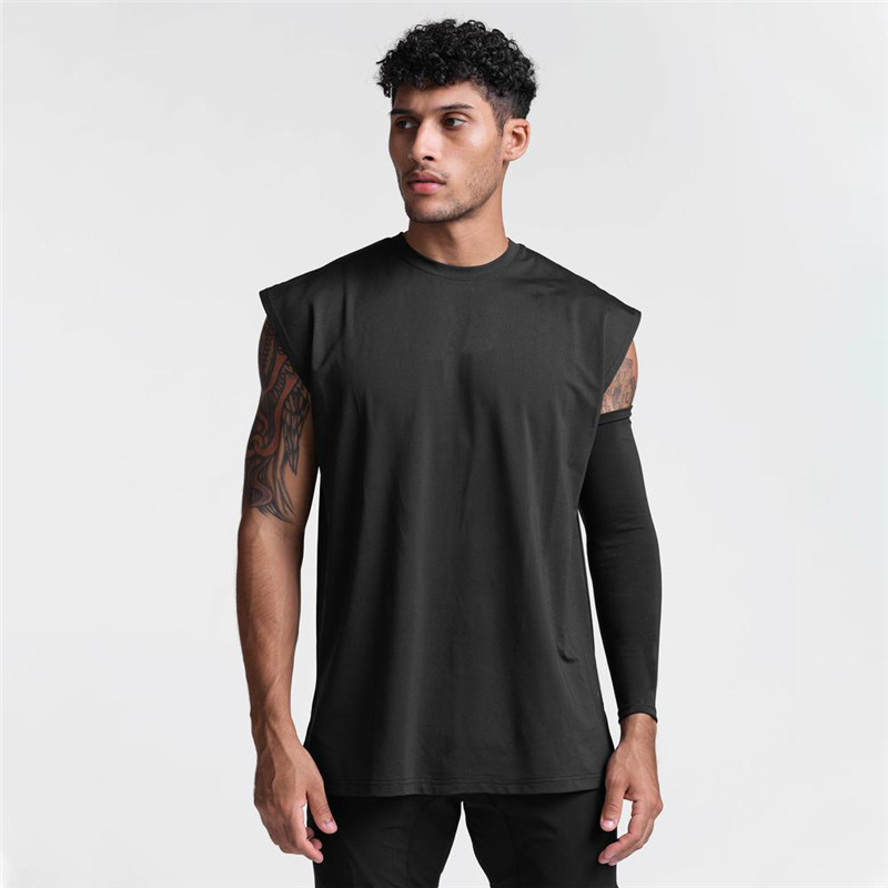 夏の新ジムベスト男性ブロードショルダーノースリーブスポーツタンクトップ速乾綿フィットネス Tシャツランニングタンクトップ男性トップス