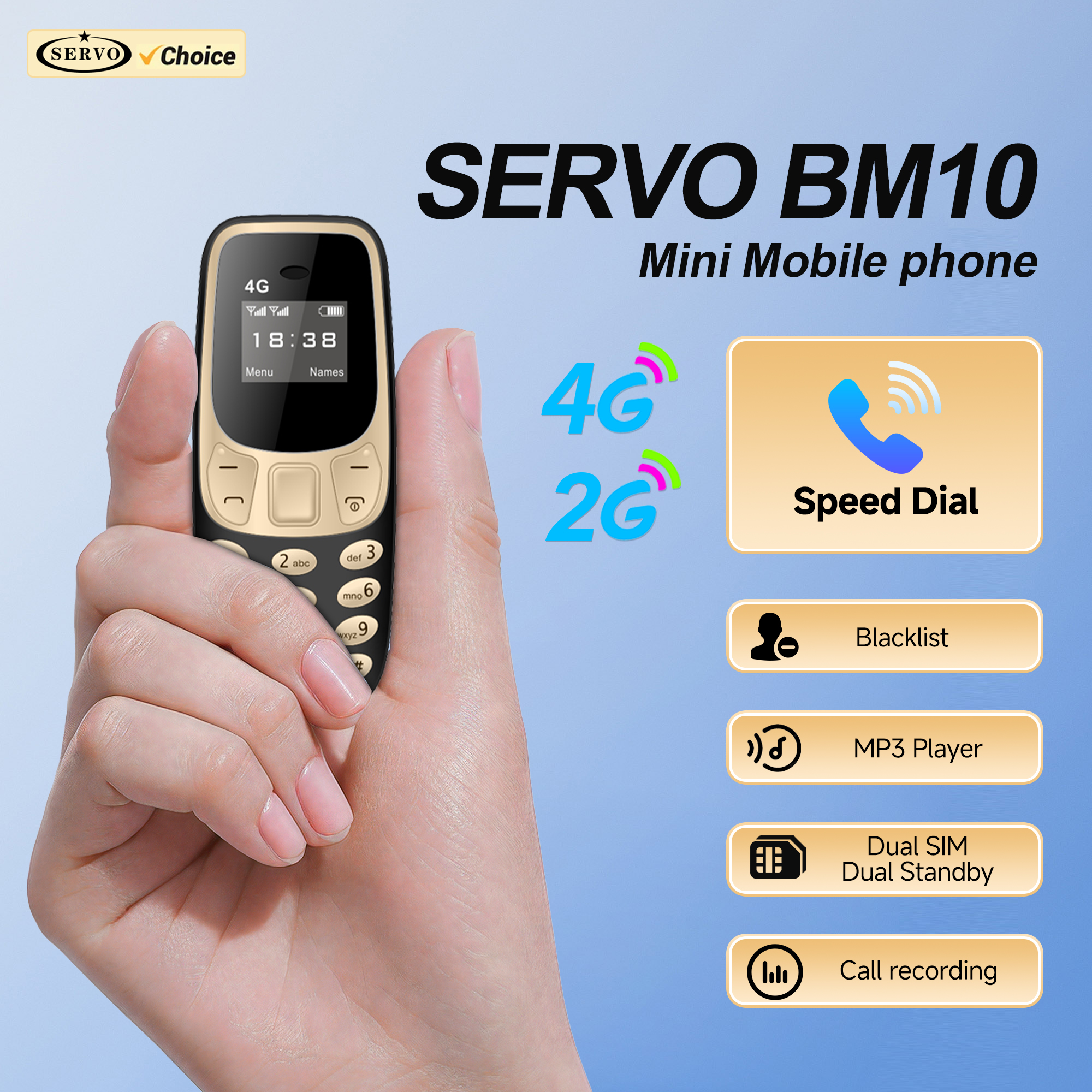 サーボ BM10 ミニ携帯電話 2 グラム GSM/4 グラム LTE スピードダイヤル通話録音 MP3 プレーヤーブラックリストデュアル SIM スタンバイ最小携帯電話