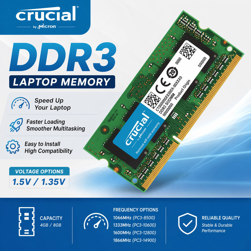 Crucial Memory ノートパソコン用 RAM DDR3 DDR3L 8GB 4GB 1333 1866 1600MHz SODIMM PC3-10600 PC3L-12800 PC3L-14900 1.35V/1.5V ノートパソコン用 RAM