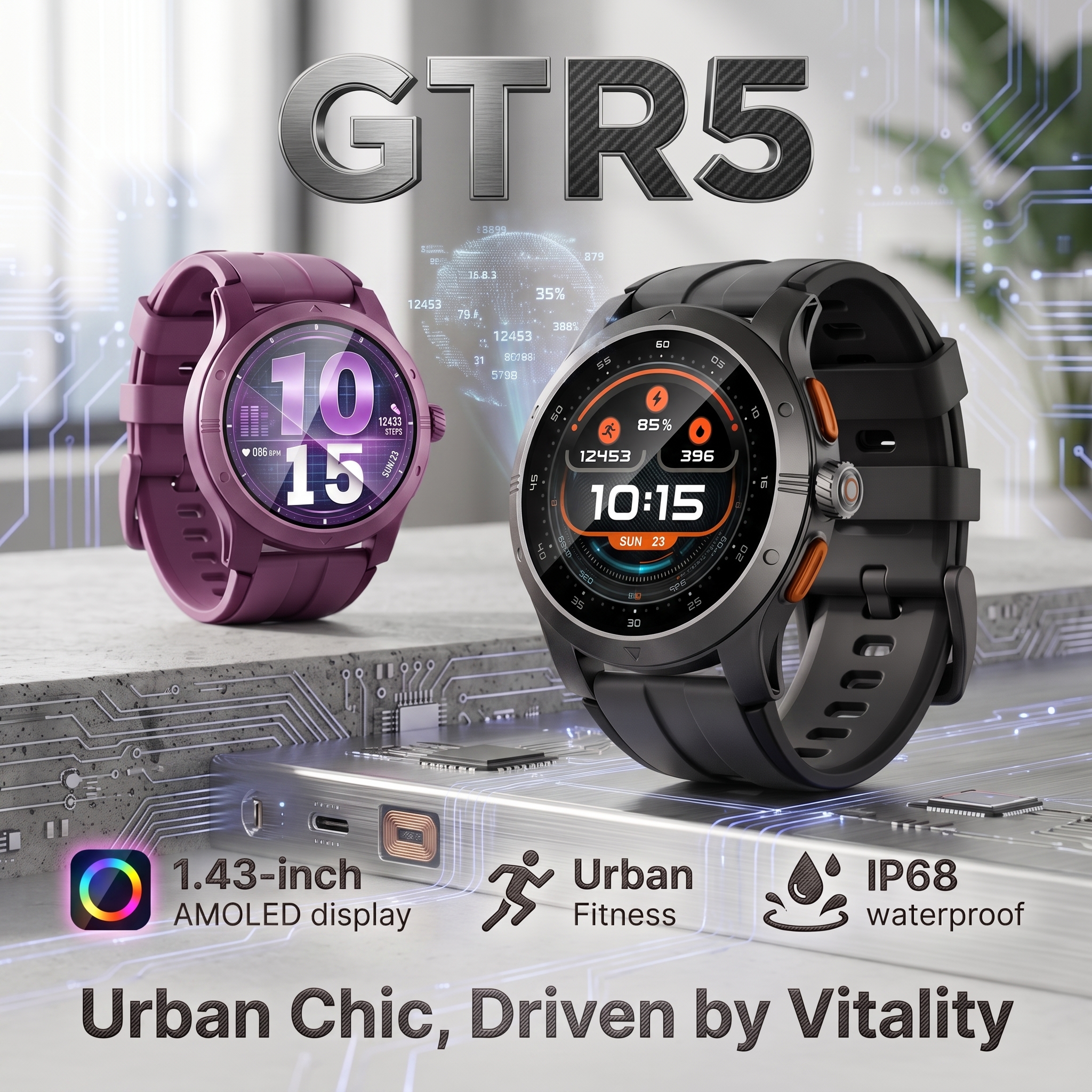 GTR5 スマートウォッチメンズ 1.43 "AMOLED 大画面 Bluetooth 通話スマートウォッチスポーツフィットネストラッカー心拍数モニター防水
