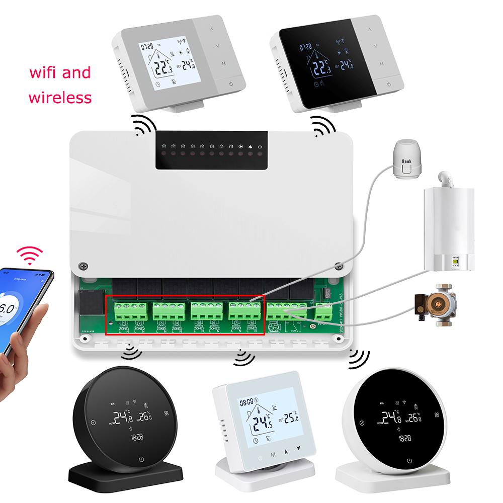 ワイヤレスサーモスタットコントローラー Wifi スマートホーム 8 ゾーン加熱システムボイラー水床アクチュエーター Alexa Google ホーム用