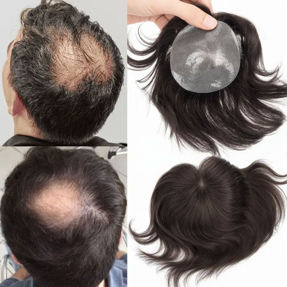 100% レミー人毛ハゲスポットヘアパッチかつら男性用フル PU ヘアパッチピースヘアトッパー Reaplcement システムかつら