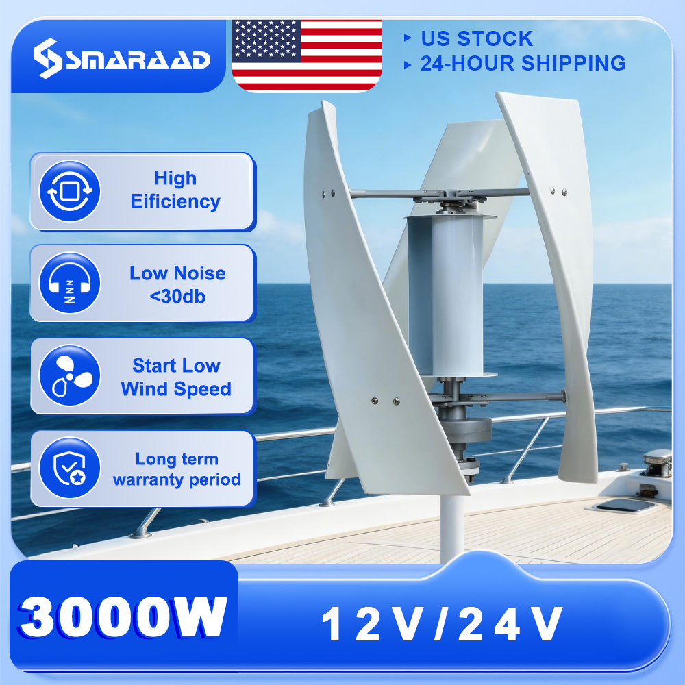 無料充電コントローラ付き 3000W 垂直風力タービン 12V/24V 低ノイズ家庭用 220V を米国で納入
