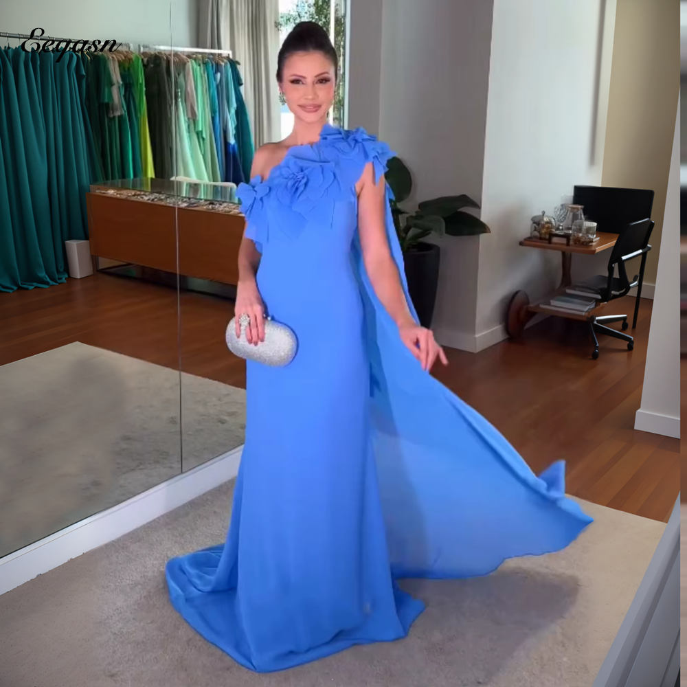 エレガントなシフォンイブニングドレスロングワンショルダー A ライン背中の開いた Vestidos デ · フィエスタパーティードレス結婚式の女性カスタマイズ