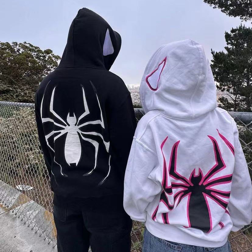 フルジップアップスパイダーパーカー女性男性ストリート原宿グラフィック特大ジャケットフードシャツパンクゴシック Y2K 服トレーナー