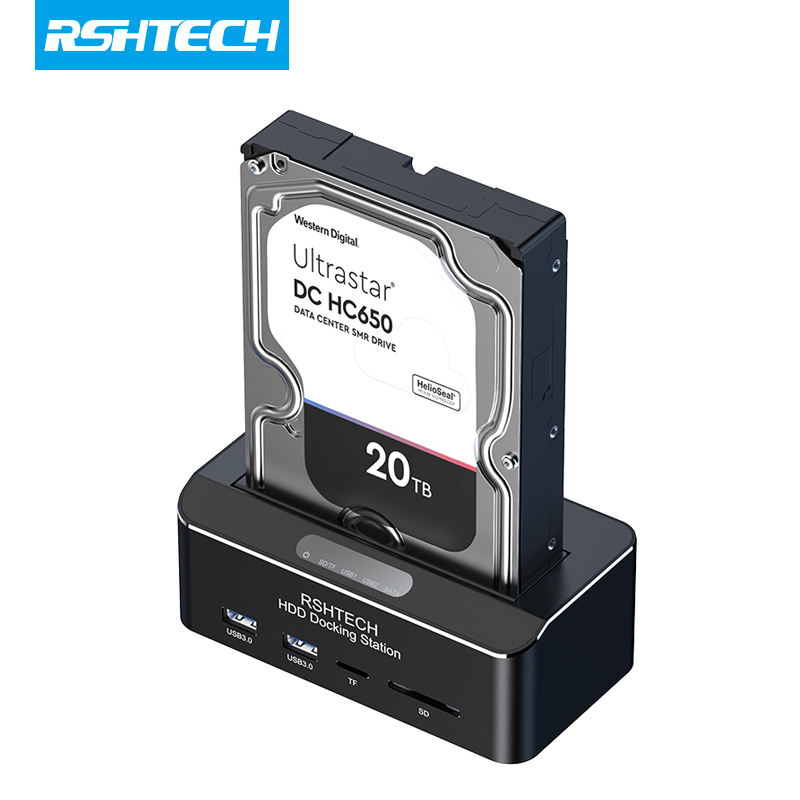 RSHTECH USB 3.0 - SATA I/II/III 外付けハードドライブドッキングステーション、2.5 インチ/3.5 インチ HDD SSD 用、SD/TF カードリーダーエンクロージャドック付き