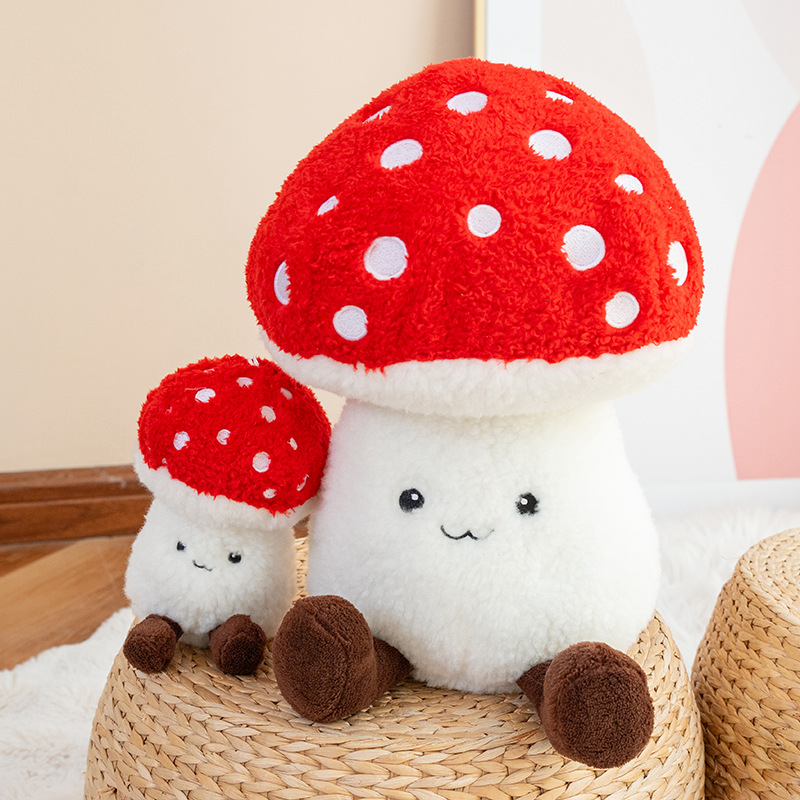 New Red Mushroom Plush Pillow Cute Agaric Plush Keychain Lovely Stuffed Mushroom Soft Toy Sofa Home Decoration