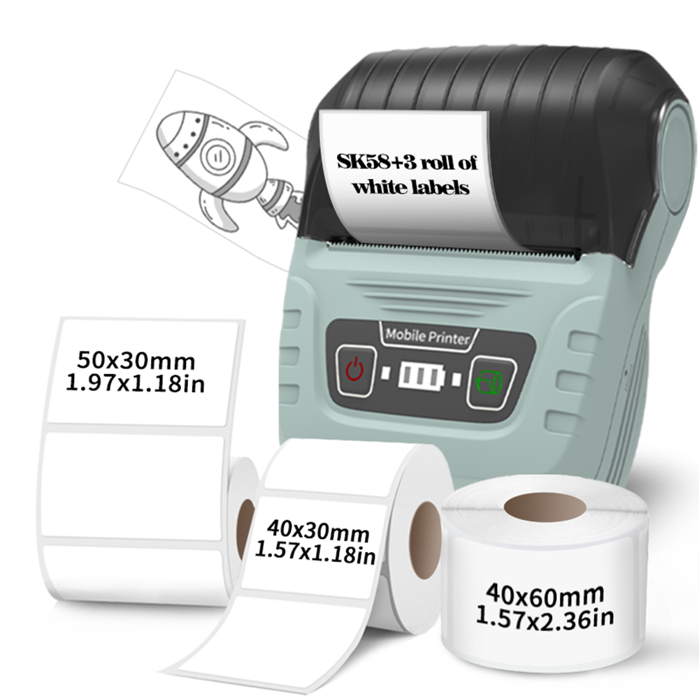 ワイヤレスラベルプリンタ SK58 インクレス Bluetooth 感熱ラベルメーカー粘着ラベルステッカーマシン DIY パターンバーコード QR コード