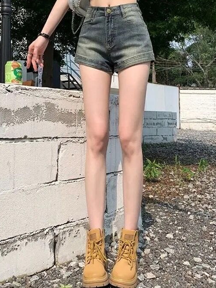 夏の女性の韓国のレトロなセクシーな薄いホットデニムショートパンツジーンズレディーミニパンツ女の子タイトな弾性ハイストリート超ショートジーンズ