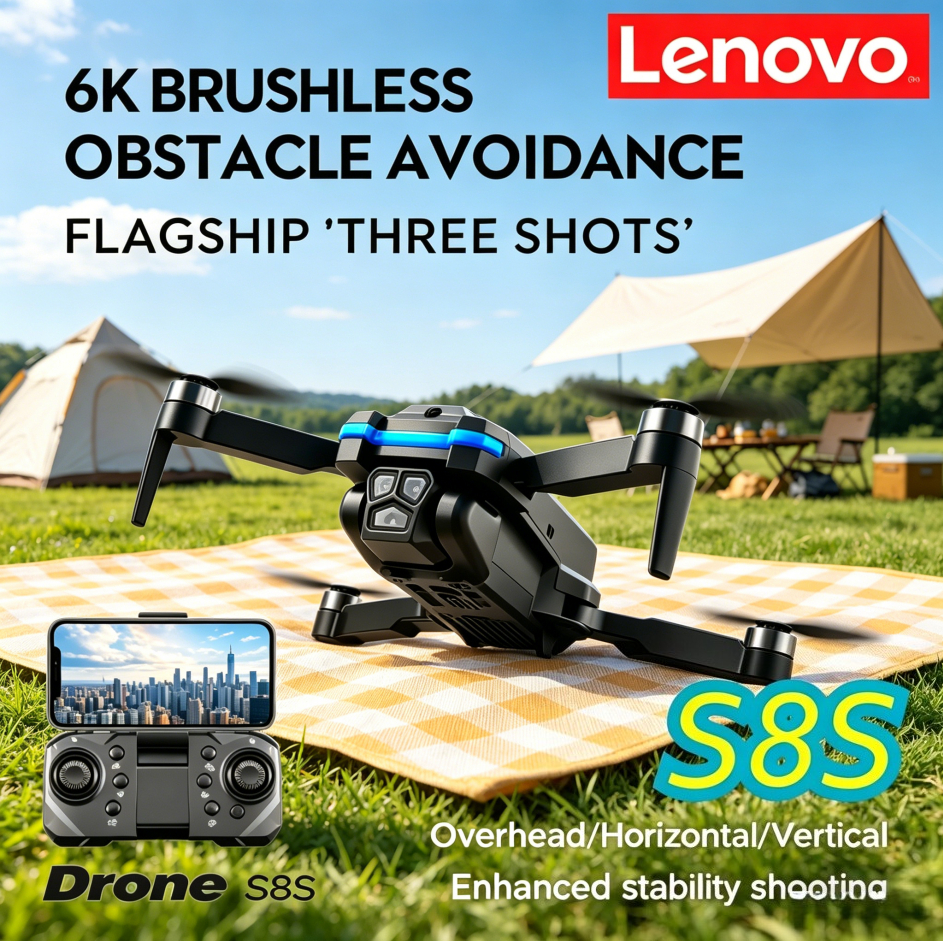Lenovo S8S 折りたたみ式ドローン トリプルカメラ ブラシレスモーター 障害物回避 オプティカルフロー ポジショニング WiFi FPV HD RC クアッドコプター