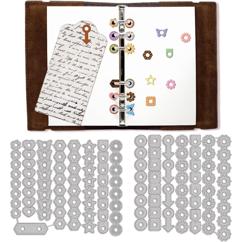 2 個ページタブ穴補強切削ダイス DIY スクラップブッキング用金属幾何クラフトデザインダイカットエンボスステンシル