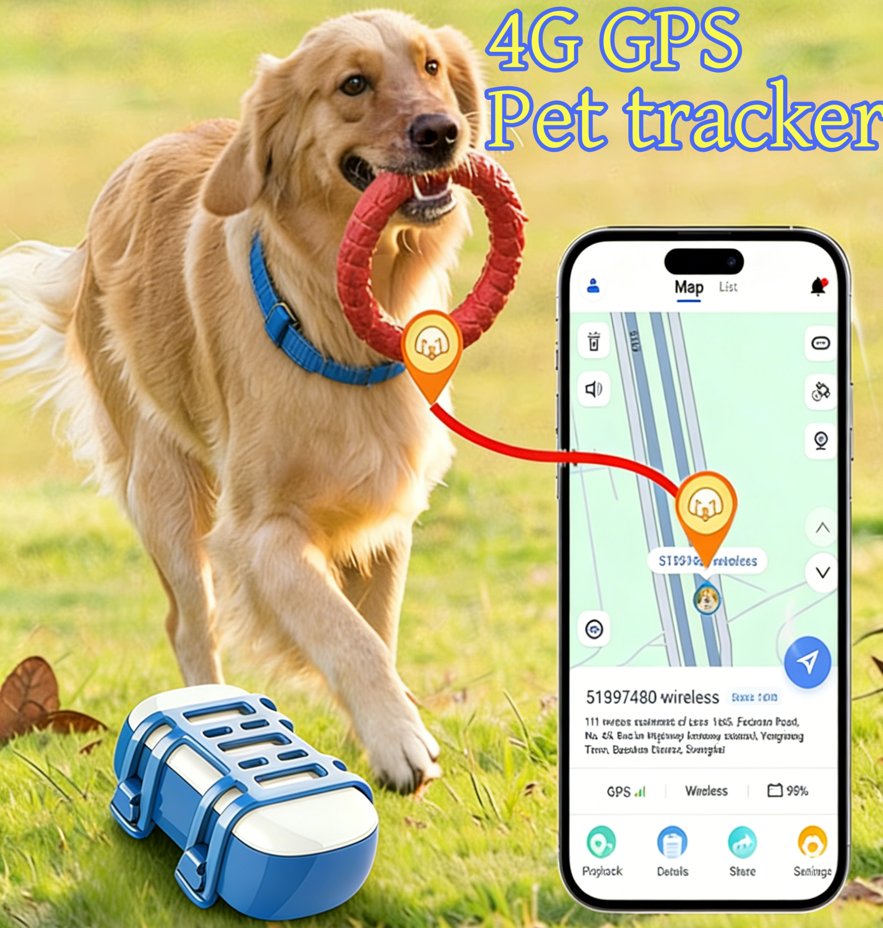 大型犬アウトドアハイキング用迷子防止ペットGPSトラッカー - リアルタイム測位防水IP67（サブスクリプション料金付き）