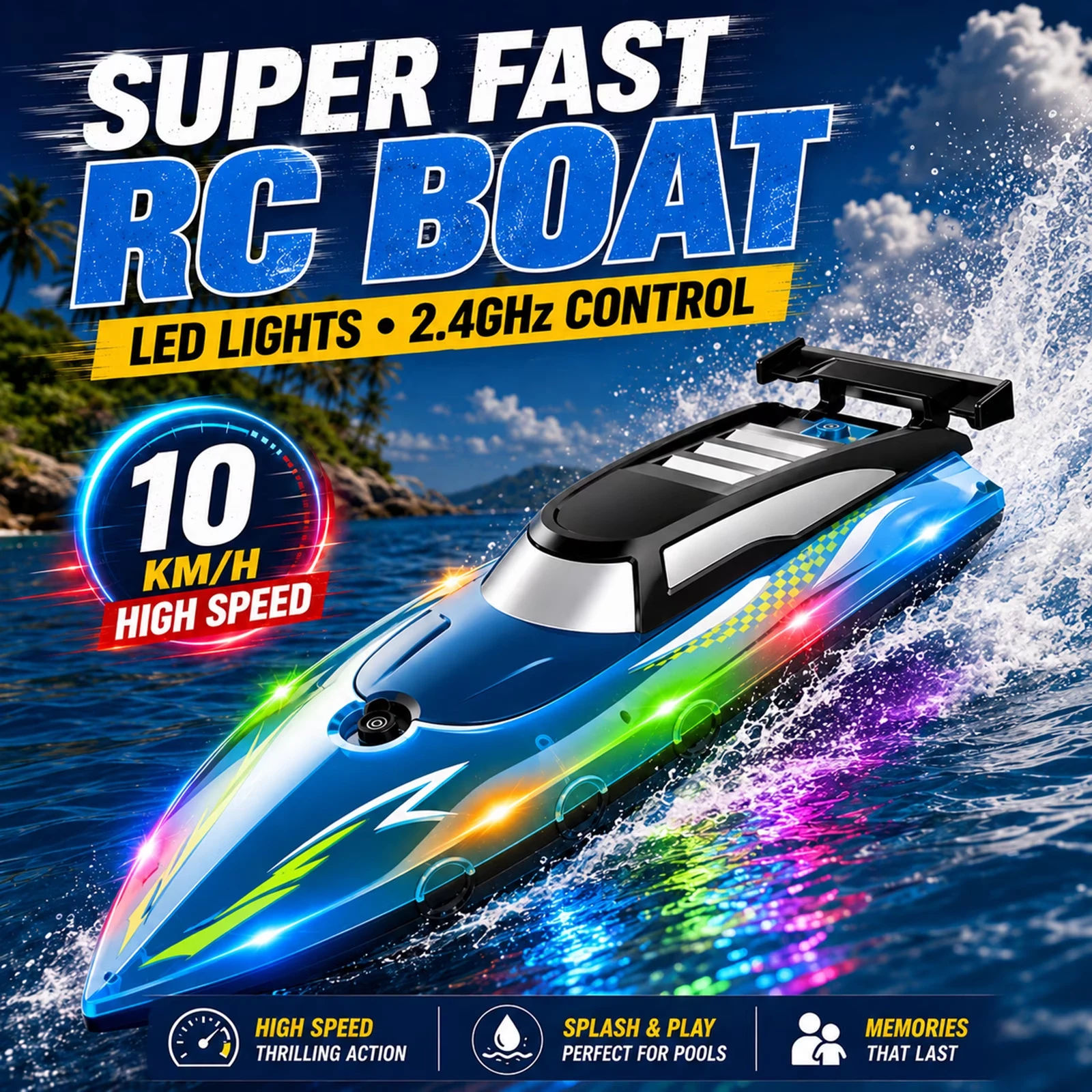 高速 RC レーシングスピードボート 2.4GHz デュアルモーター防水リモートコントロールボート LED ライト付き子供用男の子用