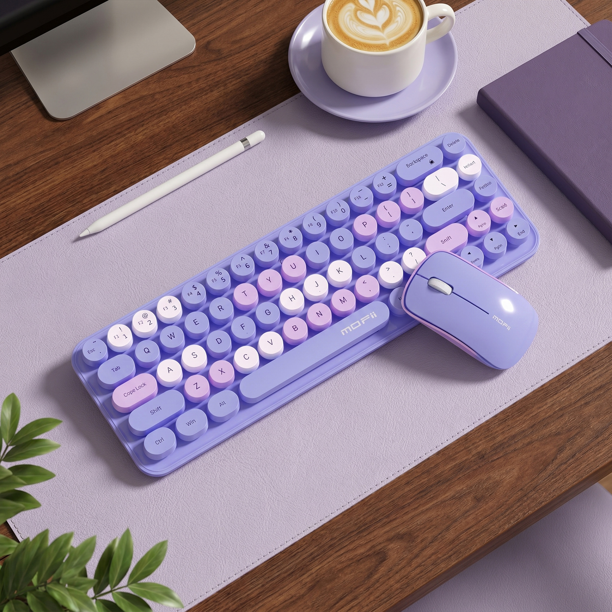 MOFii Idol ワイヤレスキーボードマウスコンボ、マカロングラデーション、ノートパソコン/デスクトップオフィス用の静かなコンパクトポータブルセット