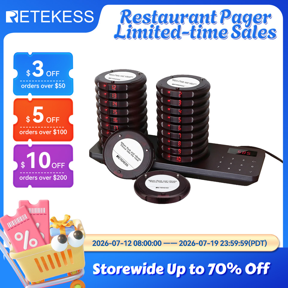 RETEKESS TD163 レストラン用ページャーワイヤレス呼び出しシステム（省スペース設計、低バッテリー警告振動ビープ音付き）フードトラック・カフェ向け