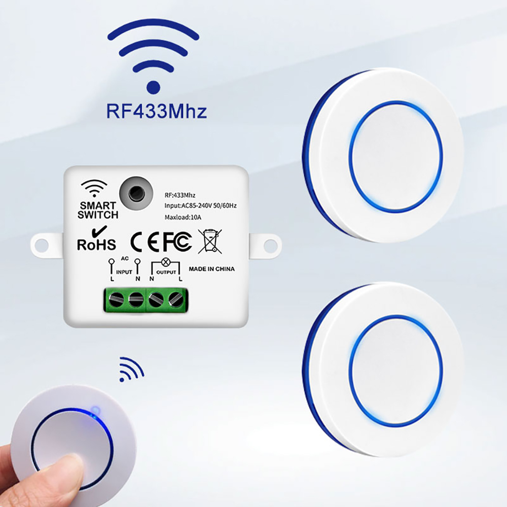 RF 433MHz リモートコントロールスイッチ 110V-220V 10A リレーワイヤレスコントローラ LED ライトランプホームオートメーション用