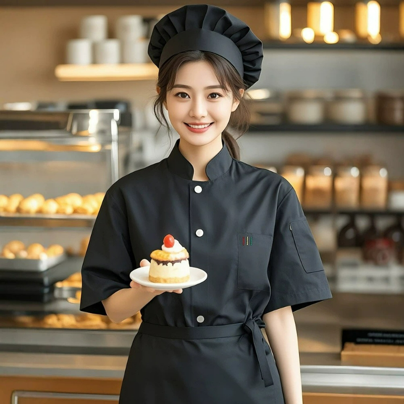 半袖シェフ制服女性用ベーカリーケーキショップホテルキッチンレストランクックシャツウェイター服
