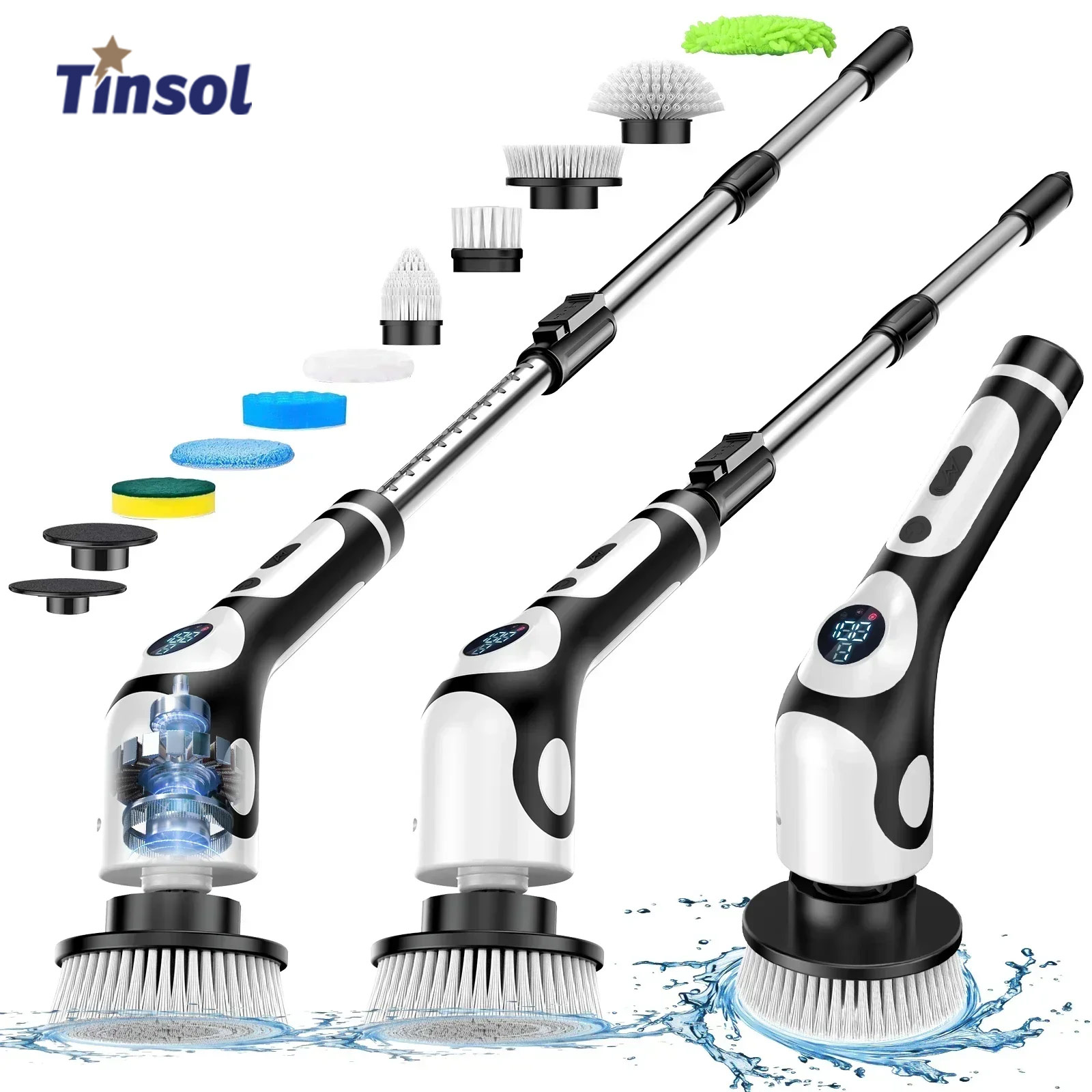 TINSOL 11-in-1 多機能電動クリーニングブラシ音声充電式スマートロータリークリーニングブラシキッチンクリーニングブラシ