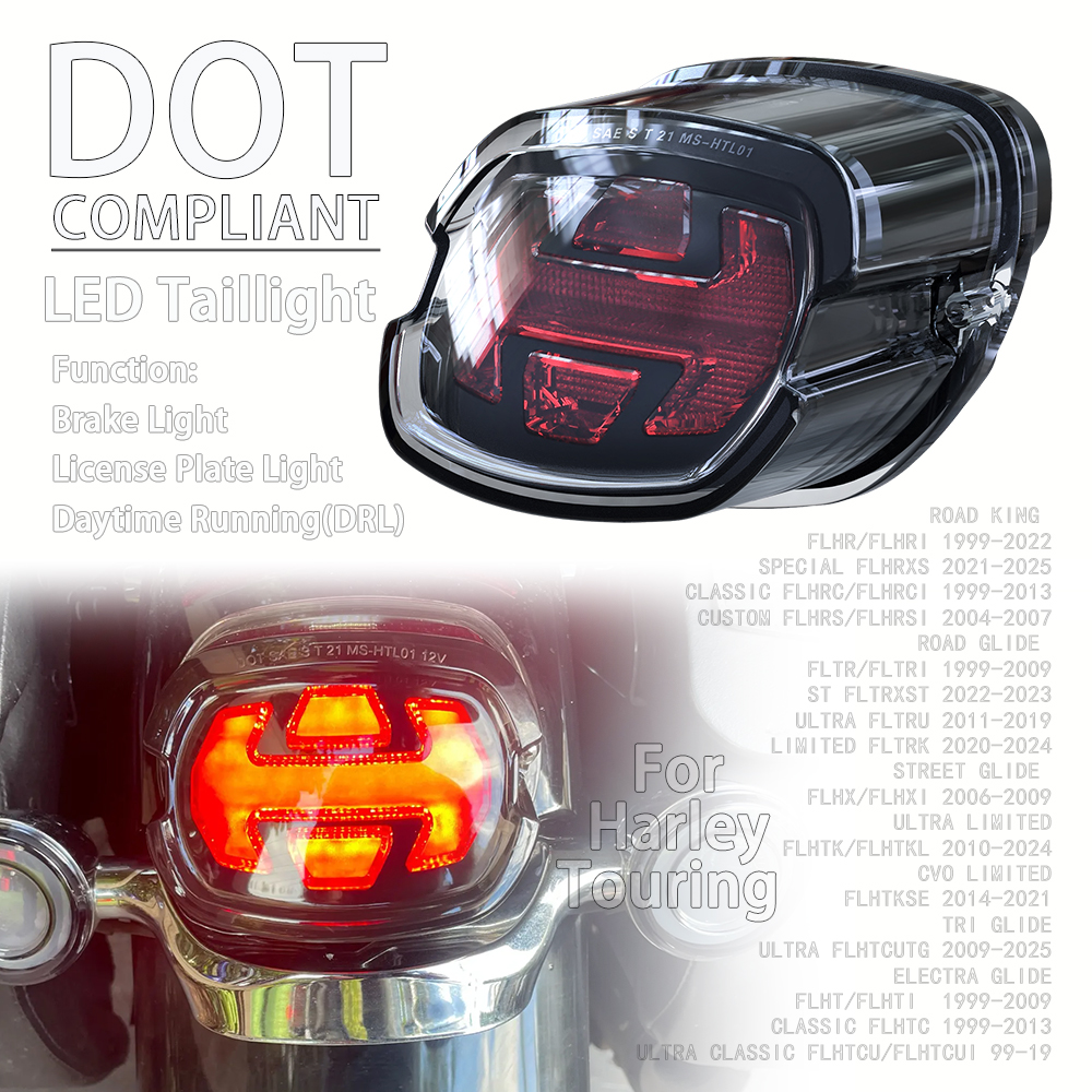 ドット LED テールライトハーレーツーリングロードキングストリートエレクトラグライドオートバイリアテールブレーキランプ W/ナンバープレートライト DRL