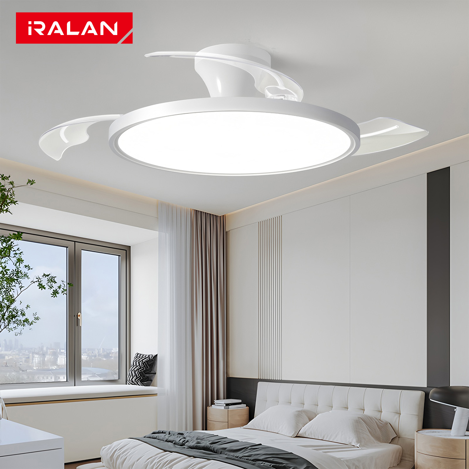 IRALAN モダンな目に見えないシーリングファン LED ライト付き DC モーター大風量リモコン寝室ダイニングルーム用