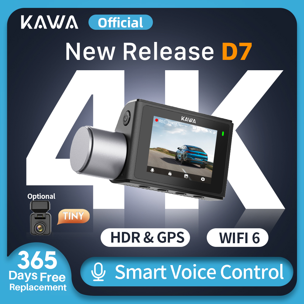 4K フロントおよびリア ダッシュ カム KAWA D7、ビデオ レコーダー 4K WiFi6 車カメラ、自動用 DVR 小型リアカメラ、APP/音声制御ダッシュカム