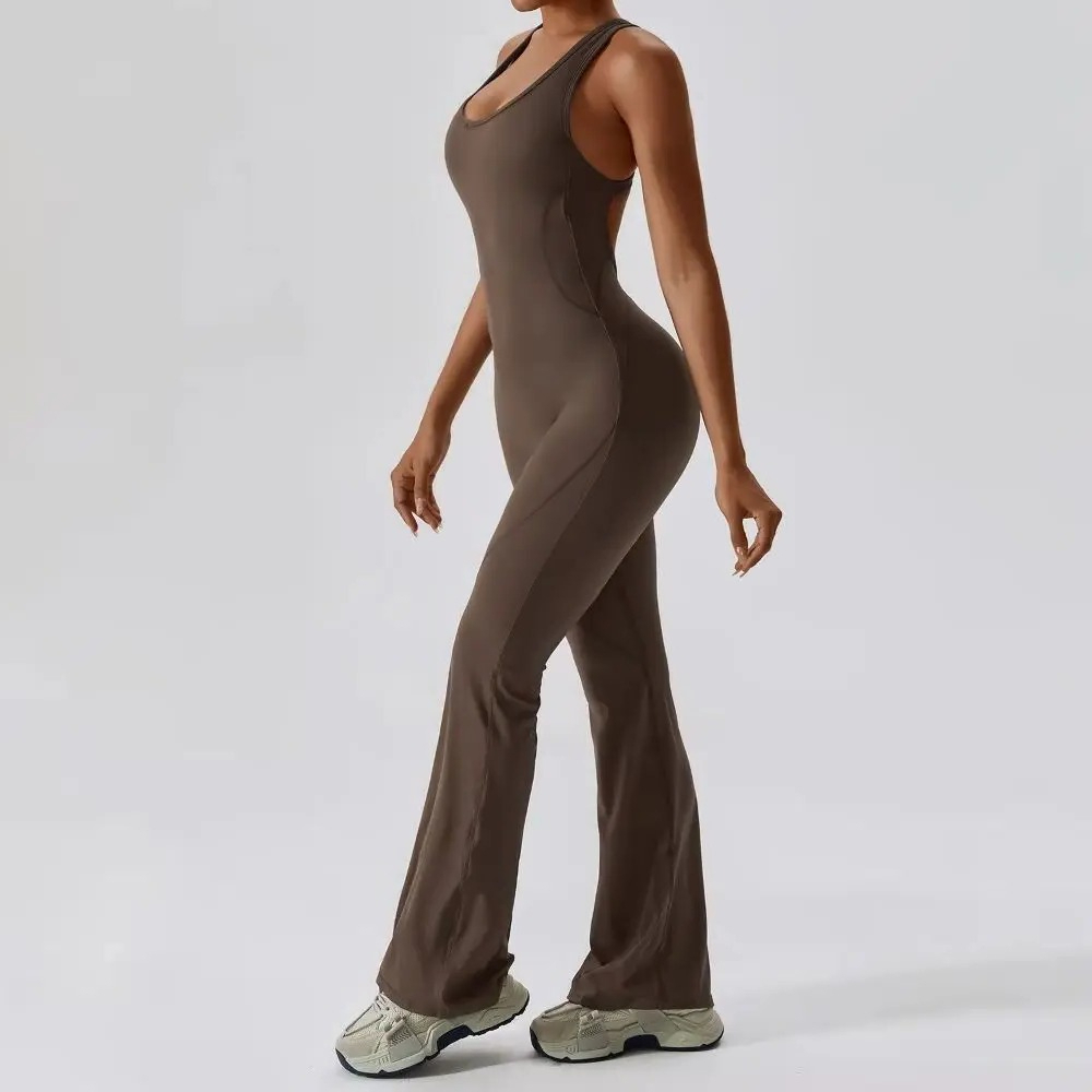 Sleeveless One Piece Fitness Rompers Quick Dry Wide Leg Yoga Jumpsuits Push Up Gym Workout Outfits Hip-lifting Sports Bodysuits