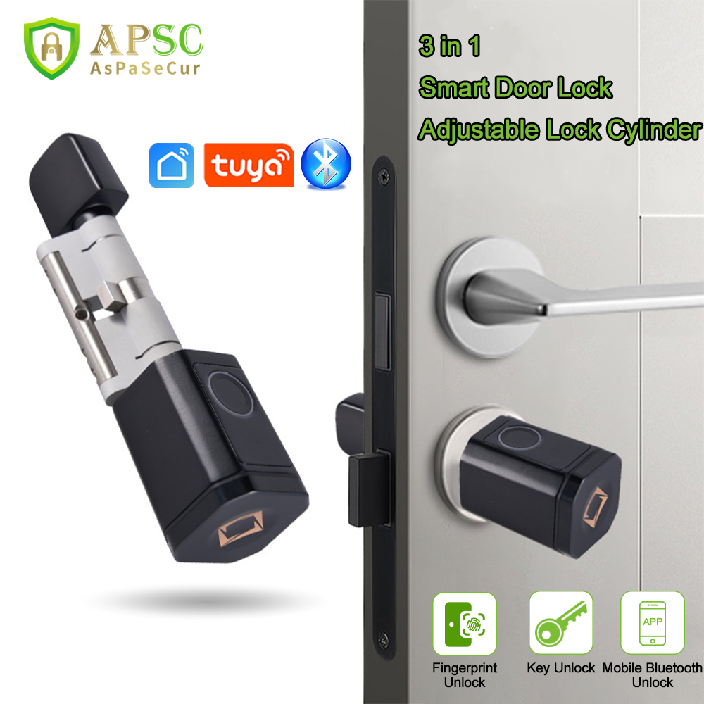 APSC Tuya スマート指紋認識ロックシリンダーキーレスエントリードアアクセス制御システムモバイル BLE APP 調節可能な長さ