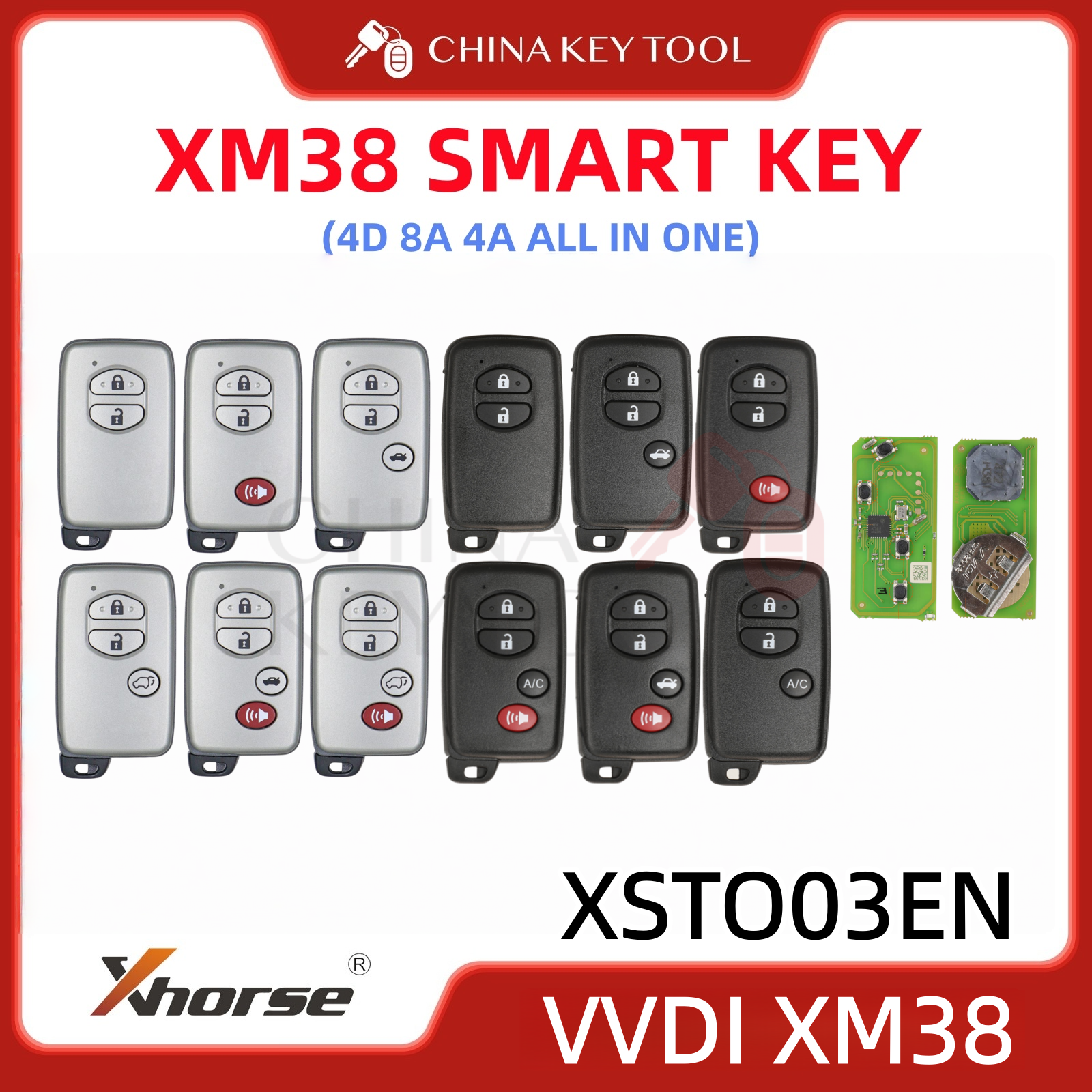 Xhorse XM38 スマートキーリモート 4D 8A 4A オールインワントヨタレクサス用: XSTO03EN グローバルバージョンロゴ付き