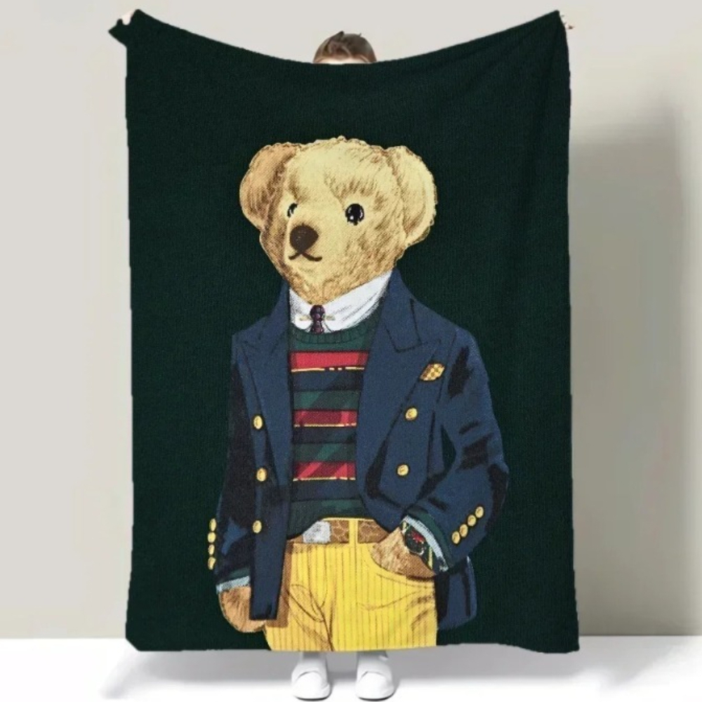 Casual wear with cute bear pattern Printed Blanket for Sofa Bed Travel Camping Living Conditioning Blanket for All Seasons Gifts