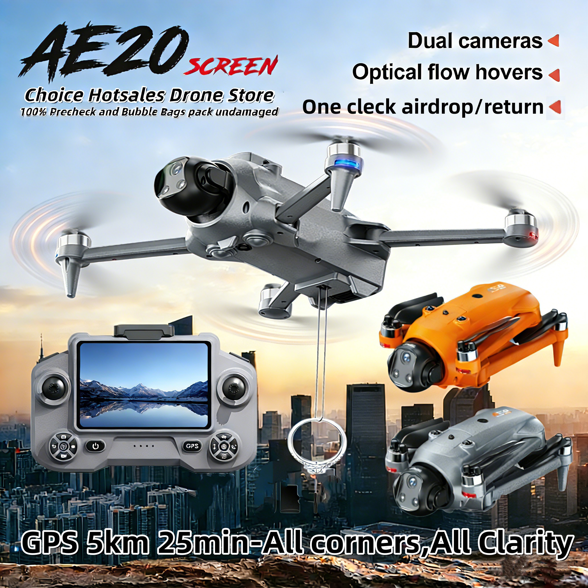 AE20 ドローン Airdrop GPS 8K HD カメラ 5km 折りたたみブラシレス FPV 飛行時間 25 分 オプティカルフローポジショニング障害物回避おもちゃ