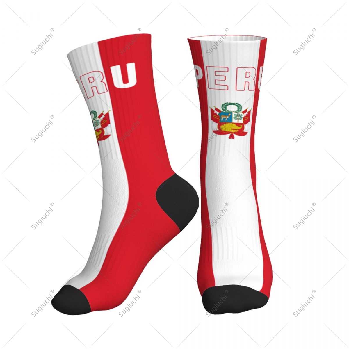 3D Printed Peru Flag Polyester Mid-calf Socks For Men Women Kawaii Socks Street Skateboard Socks