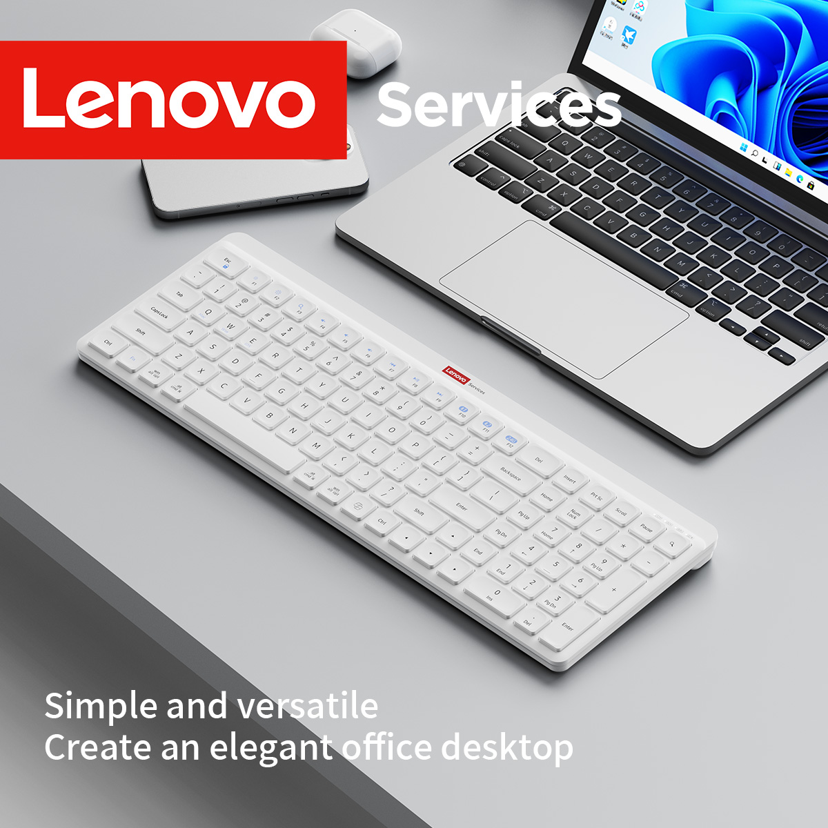 Lenovo オフィス ワイヤレス デュアル モード キーボード デュアルデバイス接続 長いバッテリー寿命の充電式キーボード ビジネス 家庭用
