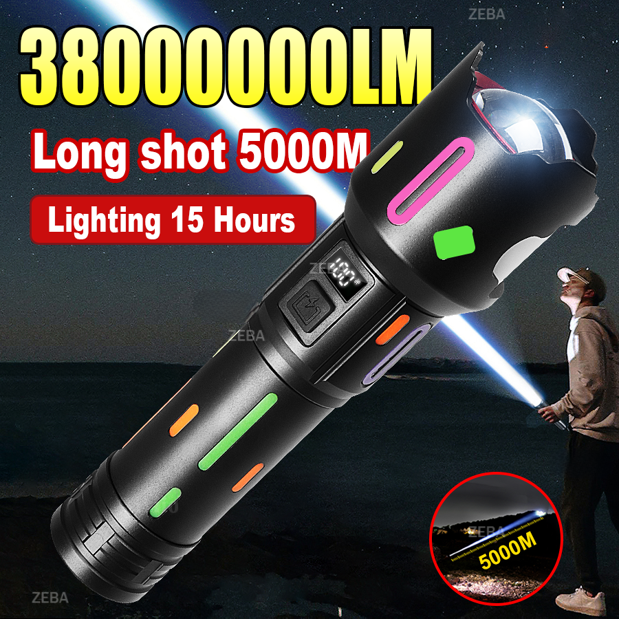 新しい 3800LM 強力な懐中電灯バッテリーディスプレイ USB 充電式ライト伸縮ズームトーチランプ屋外キャンプ釣りランタン