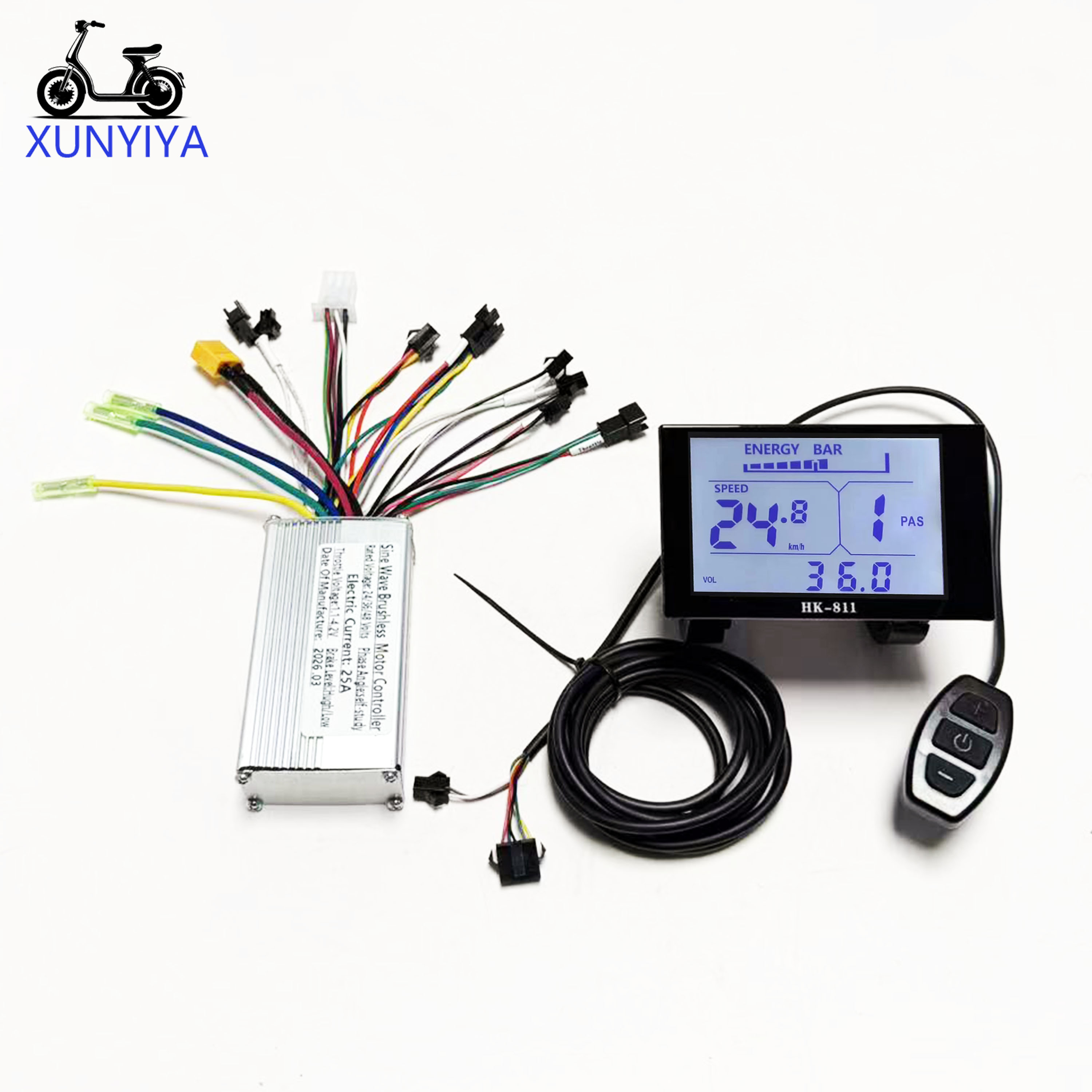 24V 36V 48V 正弦波ブラシレス 3 モードコントローラー 25A 350W-500W 水平 HK811 LCD スクリーン付き UART NO.2 プロトコル電動自転車用