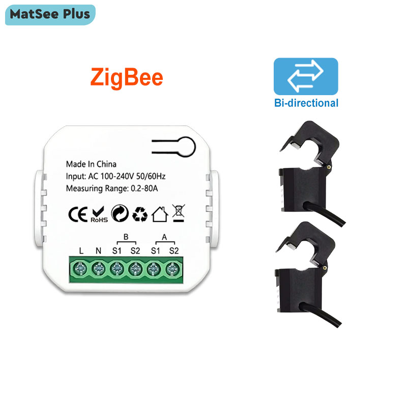 スマート ZigBee エネルギーメーター双方向 1、2 チャンネル変流器クランプ付きアプリモニター電源 80A 110V/240V 50/60Hz