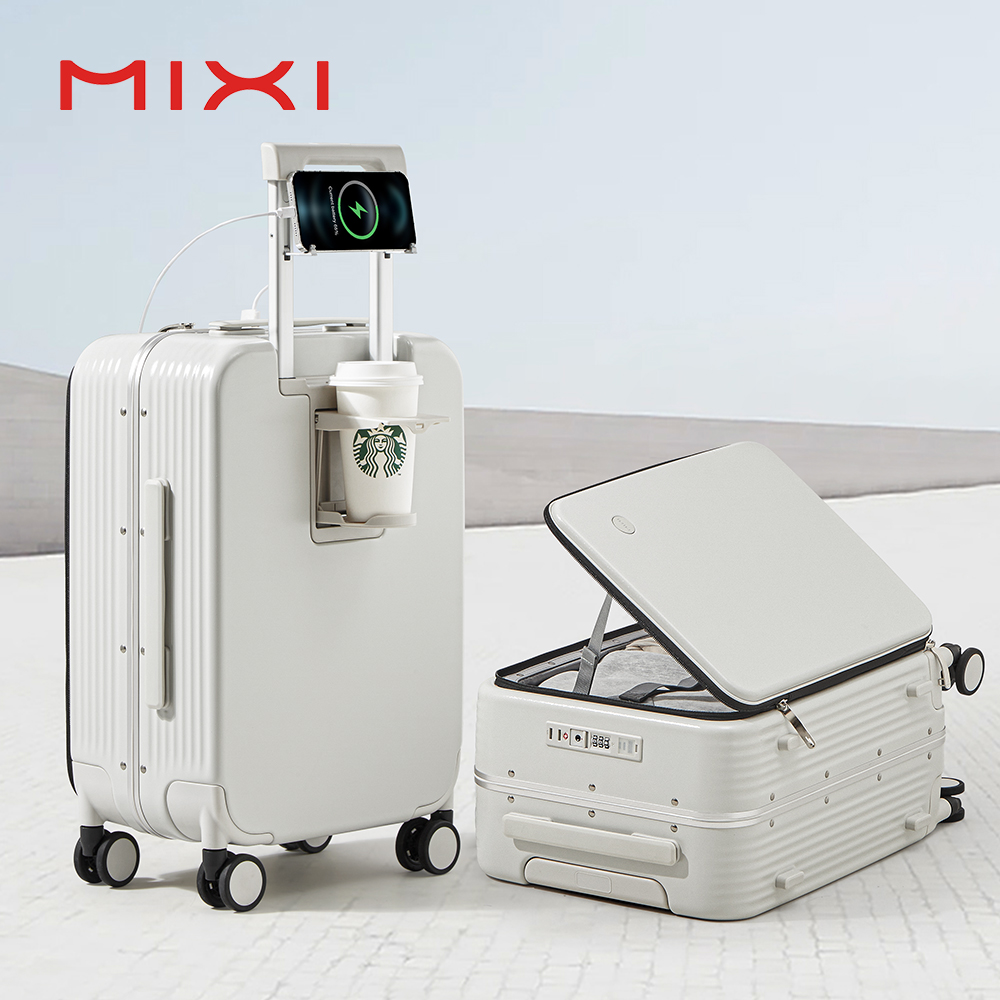 Mixi 新型アルミフレームスーツケース 機内持ち込みローリング荷物 USBポート搭乗キャビンカップと電話ホルダー付き 20 24インチ