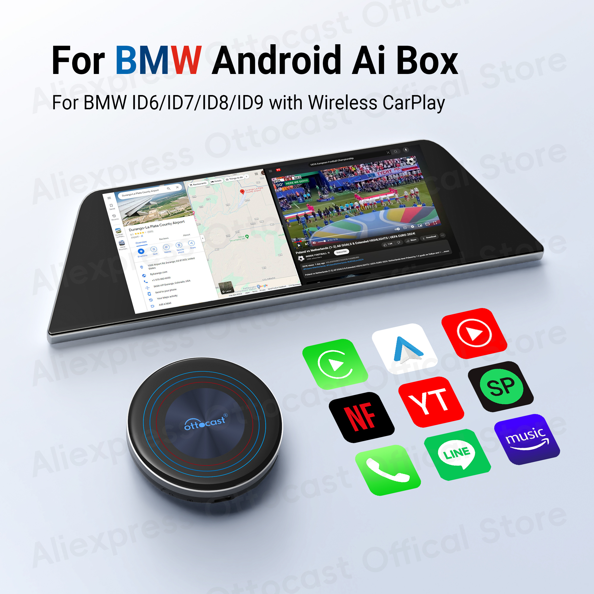 OTTOCAST OttoAiBox I3 アンドロイド 13 AI ボックスワイヤレス CarPlay カー TV ボックス Spotify Netflix Google 用 BMW X3 X5 カーアクセサリー