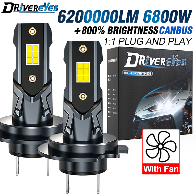2 個 LED H7 ヘッドライト電球 6800W 30000LM カーライト 7535 CSP チップ STG 高ロービーム 6500K 1:1 ミニサイズ プラグアンドプレイ 12V 24V