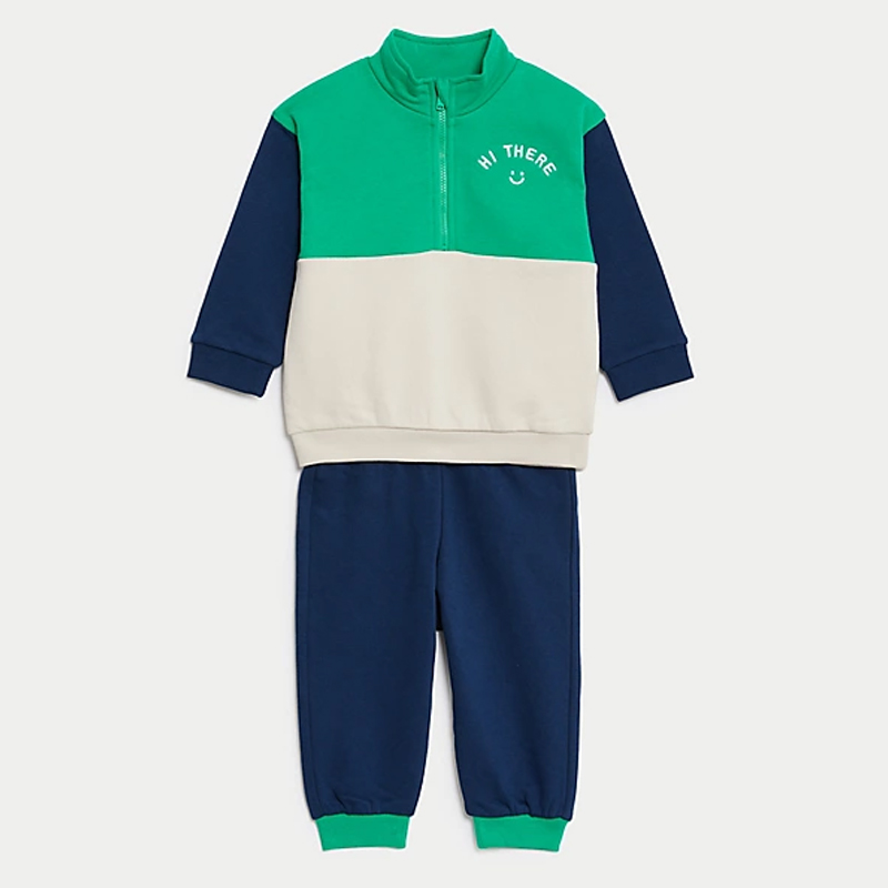 Customizable New Fashion Boys Outfits Color Block Long Sleeves Zipper Sweatshirt Boys' Clothing Set