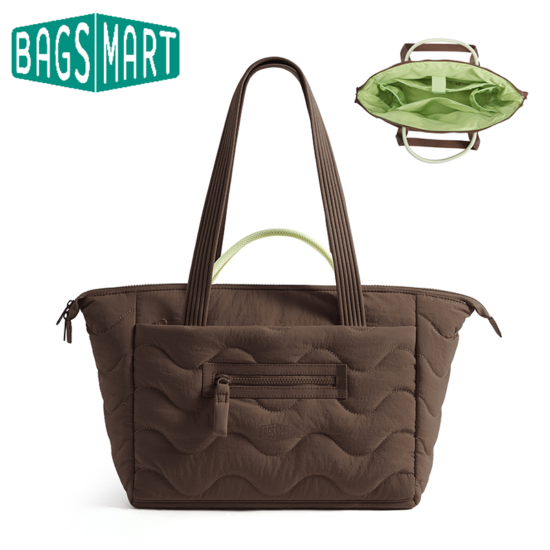 BAGSMART キルティングトートバッグ カジュアル 大容量 トラベルハンドバッグ 防水 通勤 ショルダーバッグ 大学 日常 オフィス用
