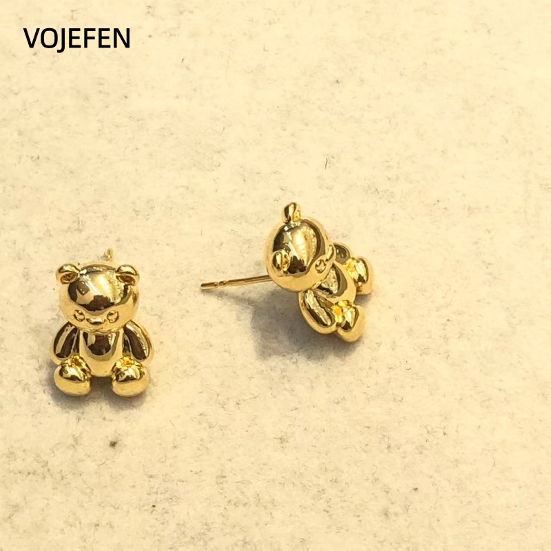 VOJEFEN Au750 ゴールドクマイヤリングオリジナル 18 K リアルゴールド漫画スタッドイヤリング高級ロマンチックなパーソナライズされたジュエリー 2026 トレンド