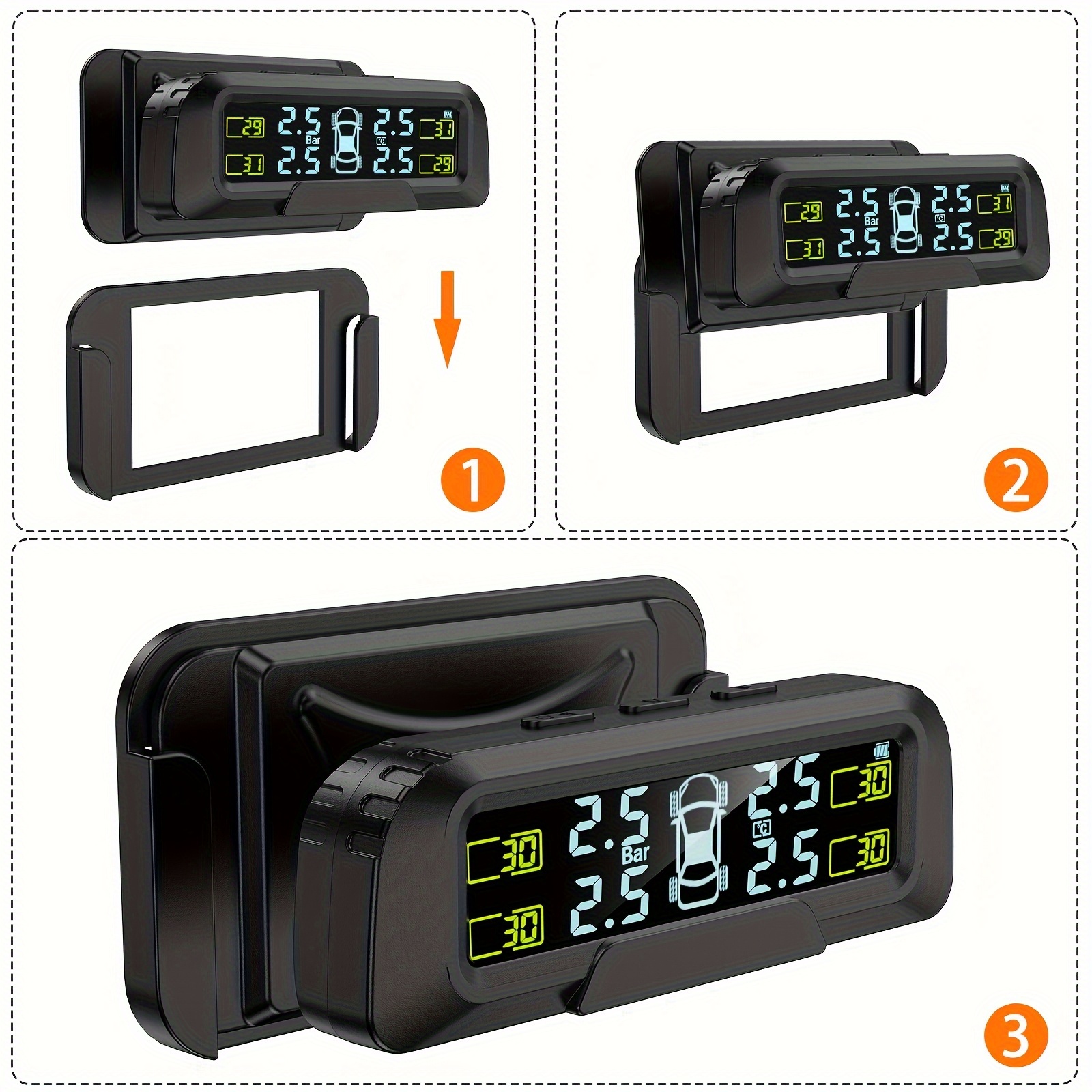 4 つの外部センサーを備えた車両用太陽光発電 TPMS、リアルタイムのタイヤ空気圧および温度監視システム、