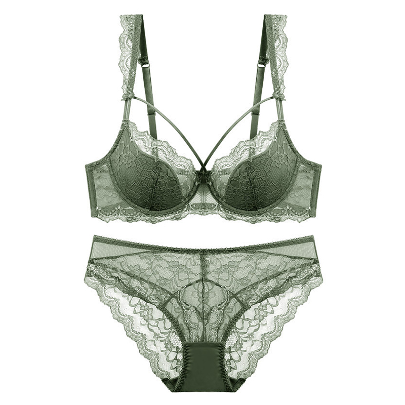 Thin Lined Plus Size Lace Bra and Panties Set Underwear with Bandage Women Push Up Lingerie A B C D E Cup 95C 95D