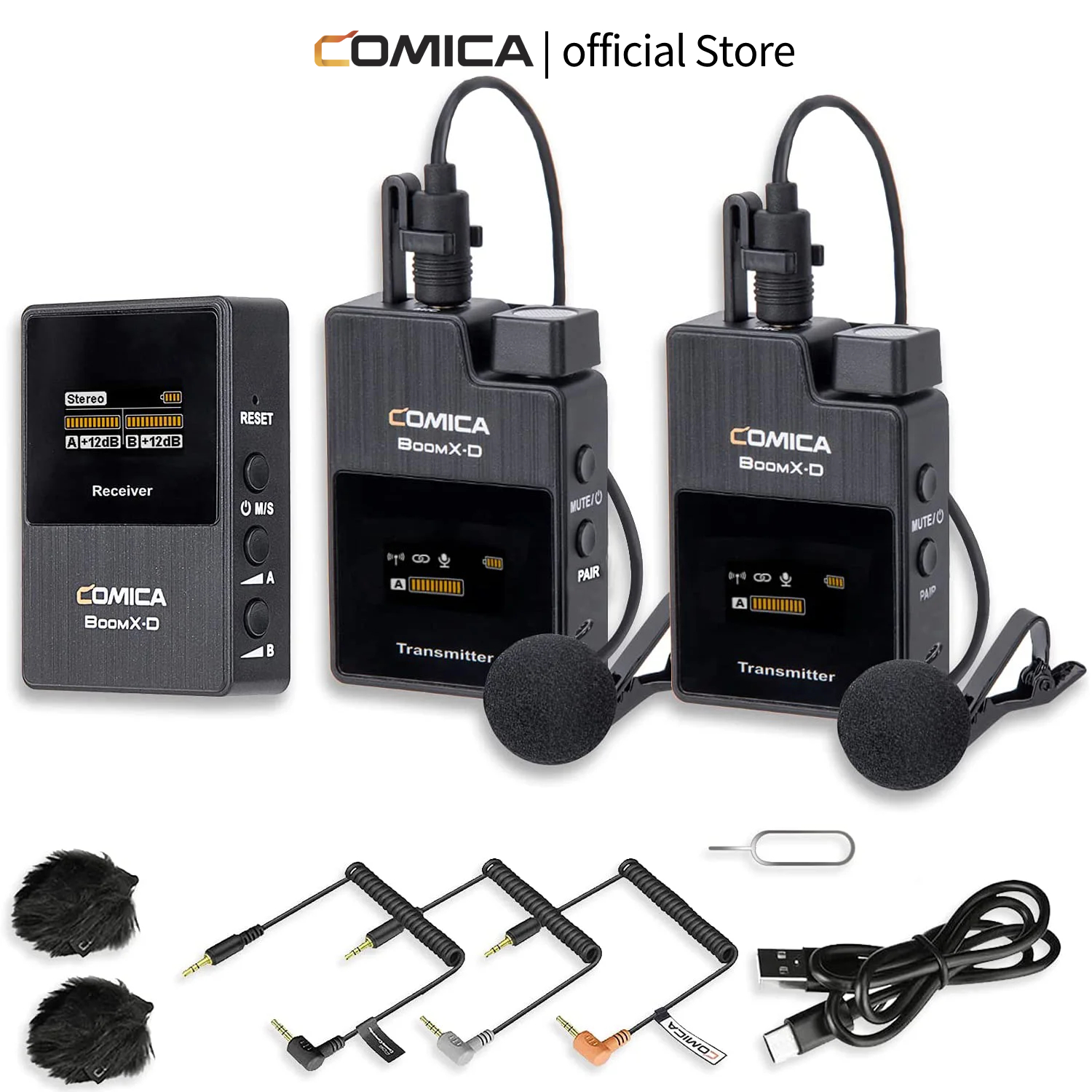 Comica BoomX-D 2.4 グラムワイヤレスマイクデュアルチャンネルラペルマイクコンデンサーラベリアマイク PC スマートフォンカメラ Youtube