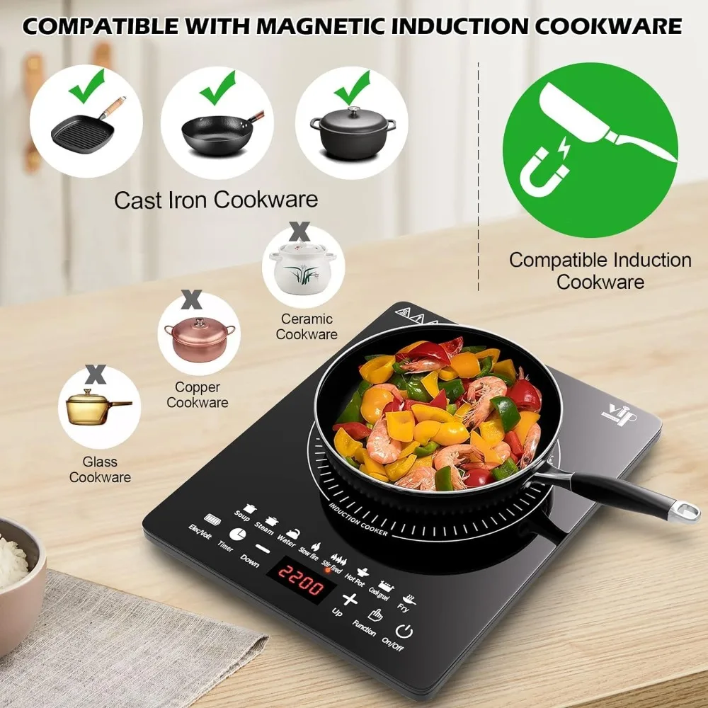 110V Induction Cooktop, 750W Electric Induction Stove W/ Touch Panel, 60-240℃ Temp Adjustable, for Dorm Room, Home Kitchen, RVs