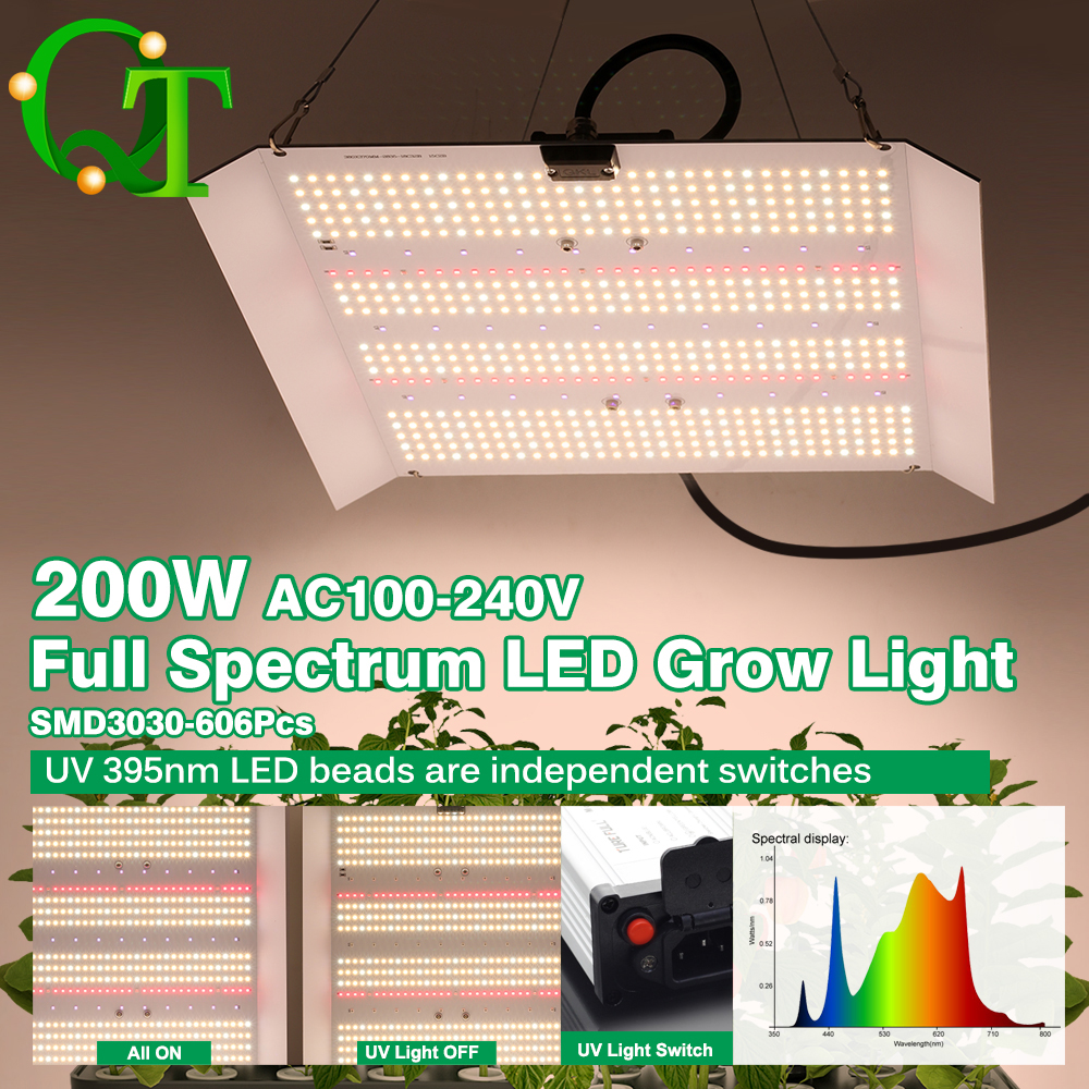 200 ワットフルスペクトル植物ライト SMD3030 LED 高 PPFD 温室花植物栽培ライト-デイジーチェーン Funtiuon