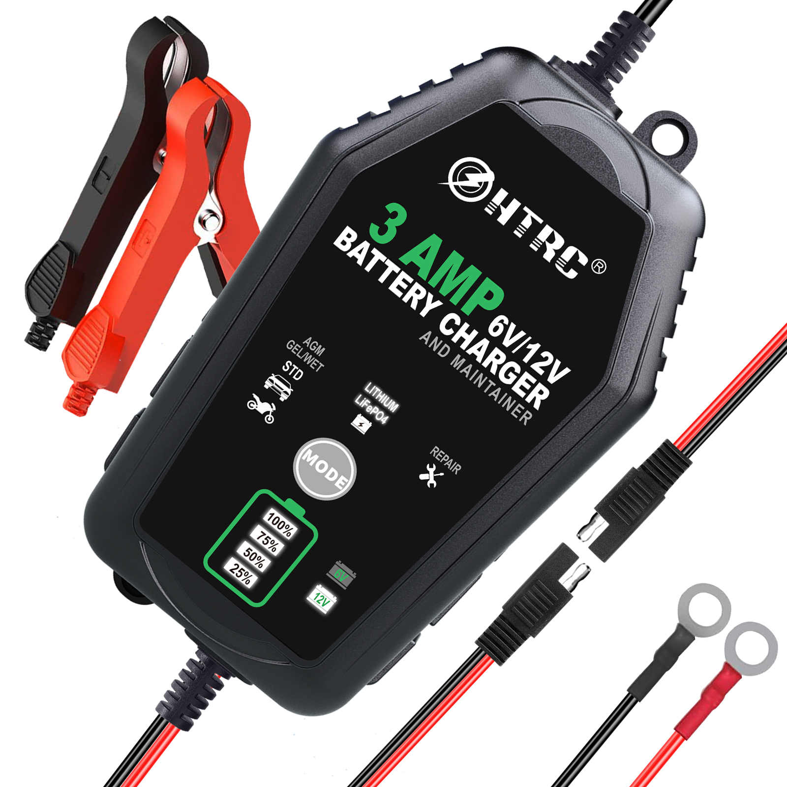 HTRC 6V 12V 3000mA 自動バッテリー充電器メンテナンスカーオートバイトリクルリチウム LiFePO4 鉛酸バッテリー