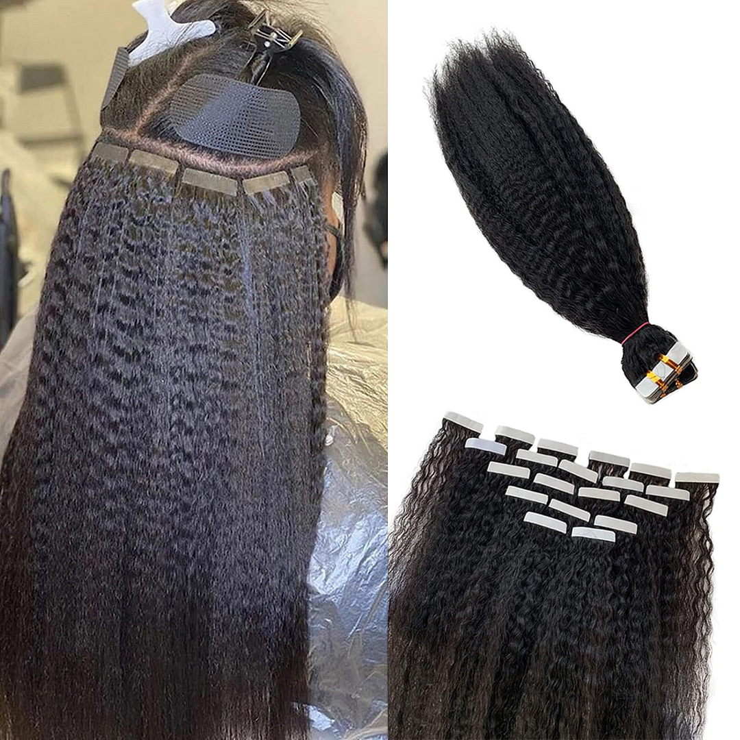 変態ストレートテープヘアエクステンション 100% 人毛 20 個/50 グラムナチュラルブラックテープイン接着剤目に見えない交換可能シームレス